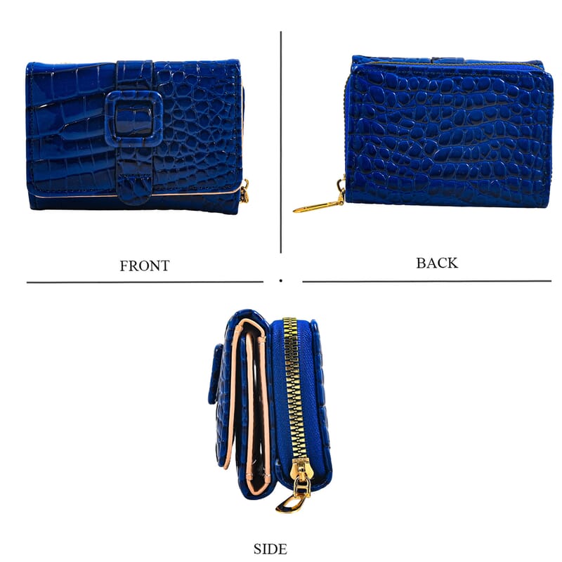 Navy Crocodile Embossed Faux Leather RFID Wallet