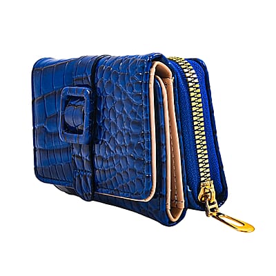 Navy Crocodile Embossed Faux Leather RFID Wallet