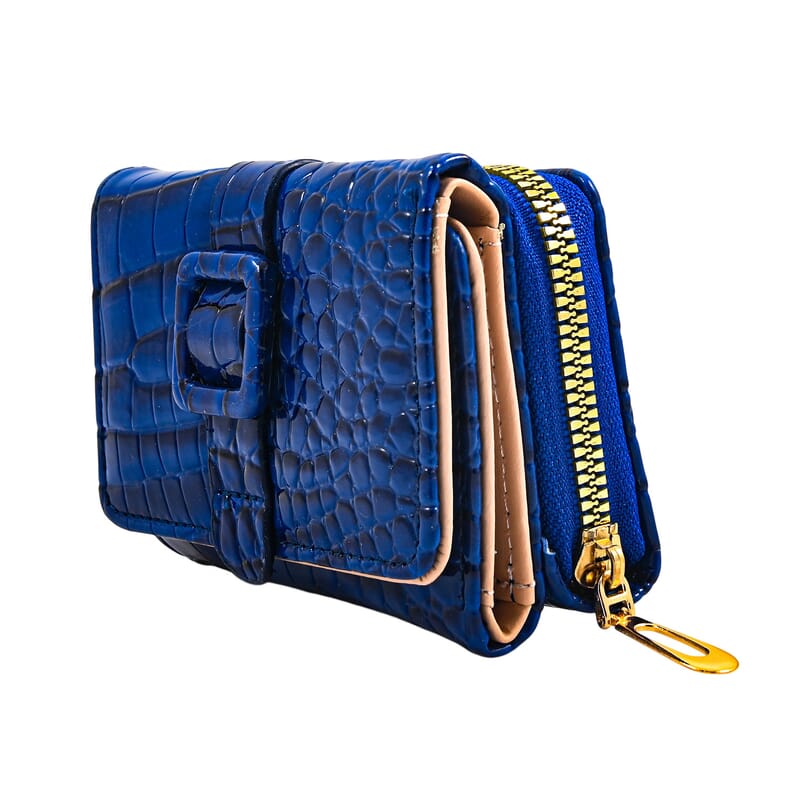 Navy Crocodile Embossed Faux Leather RFID Wallet