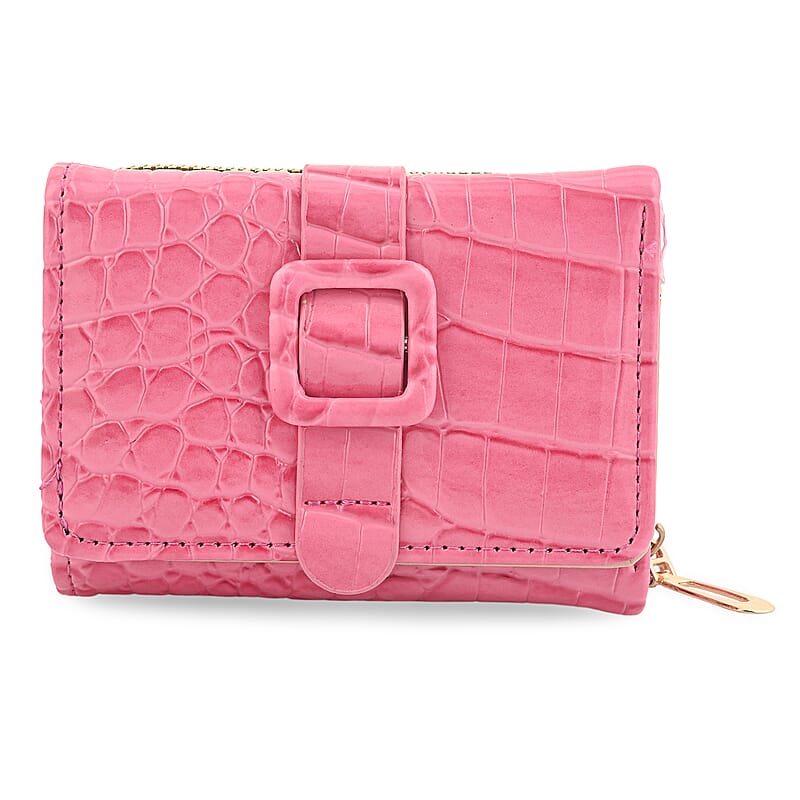 Pink Crocodile Embossed Faux Leather RFID Wallet