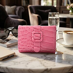 Pink Crocodile Embossed Faux Leather RFID Wallet