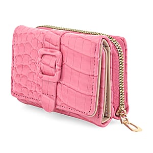 Pink Crocodile Embossed Faux Leather RFID Wallet