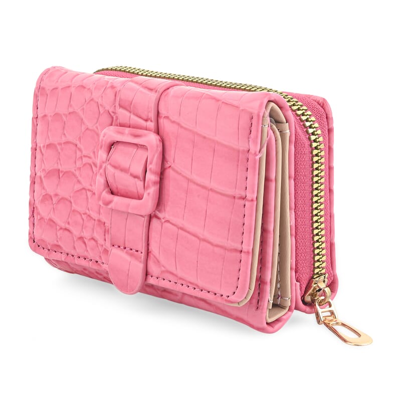 Pink Crocodile Embossed Faux Leather RFID Wallet