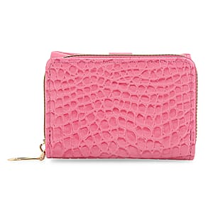 Pink Crocodile Embossed Faux Leather RFID Wallet