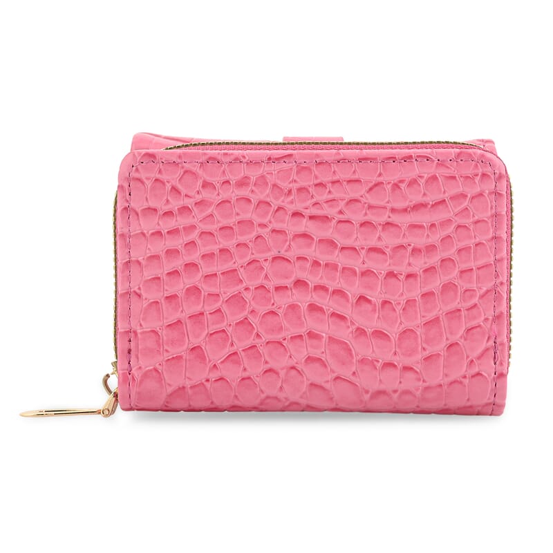 Pink Crocodile Embossed Faux Leather RFID Wallet