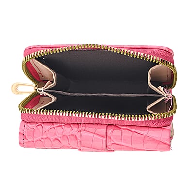 Pink Crocodile Embossed Faux Leather RFID Wallet