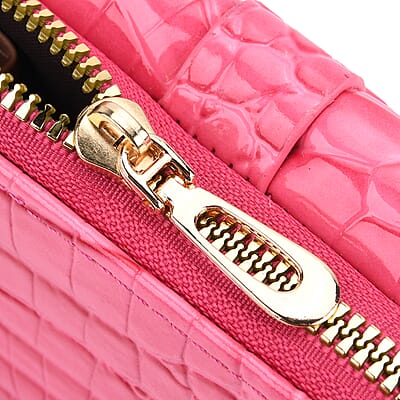 Pink Crocodile Embossed Faux Leather RFID Wallet