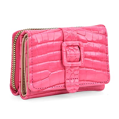 Pink Crocodile Embossed Faux Leather RFID Wallet
