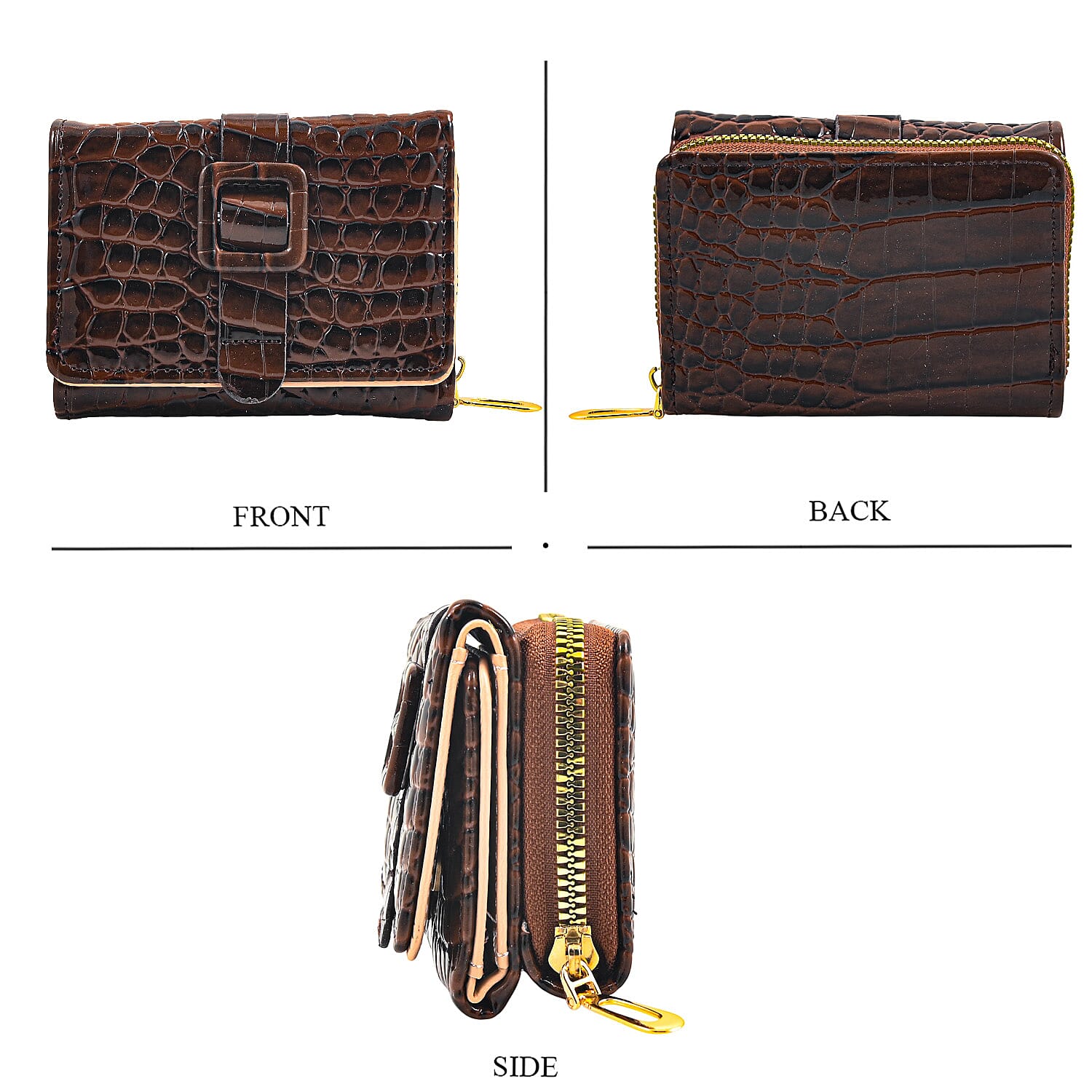 Dark Chocolate Crocodile Embossed Faux Leather RFID Wallet