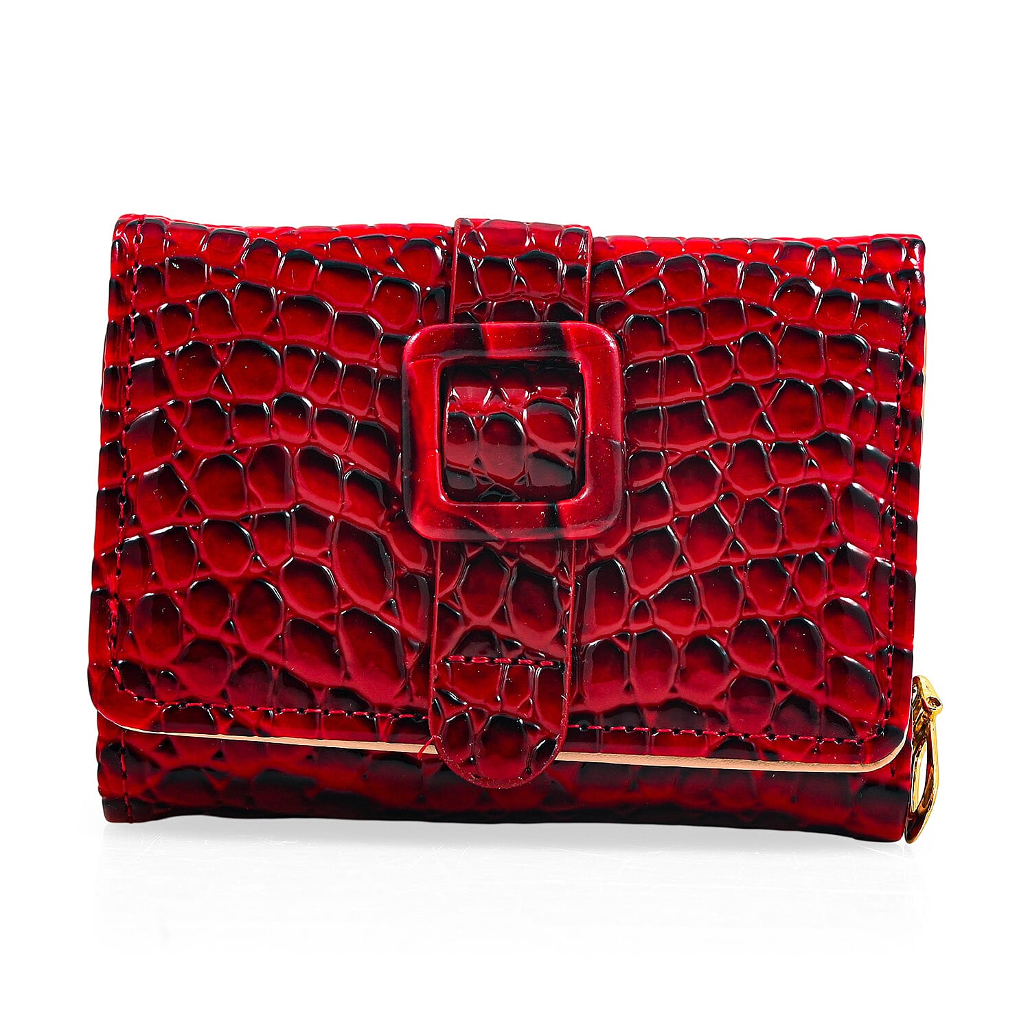 Red Crocodile Embossed Faux Leather RFID Wallet