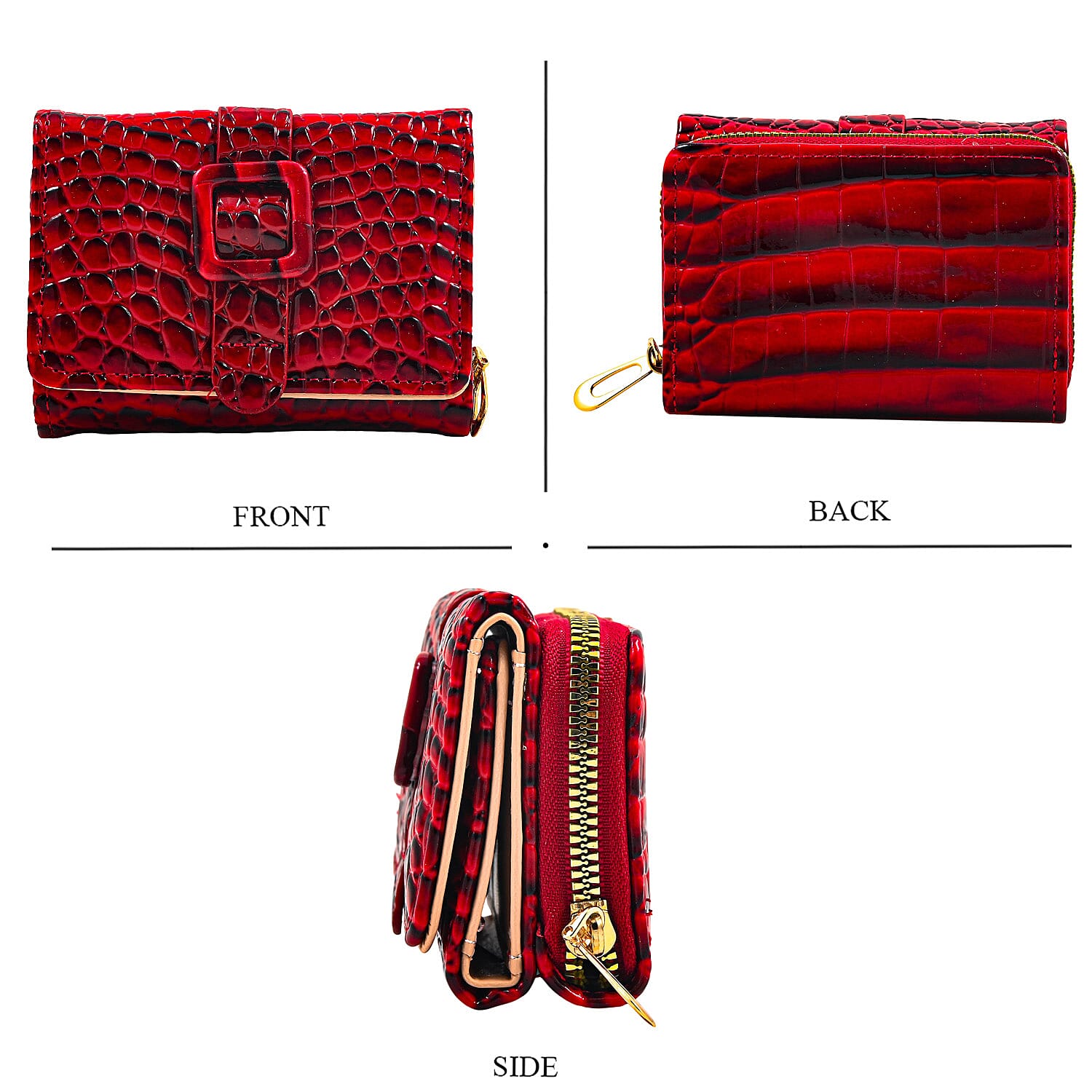 Red Crocodile Embossed Faux Leather RFID Wallet