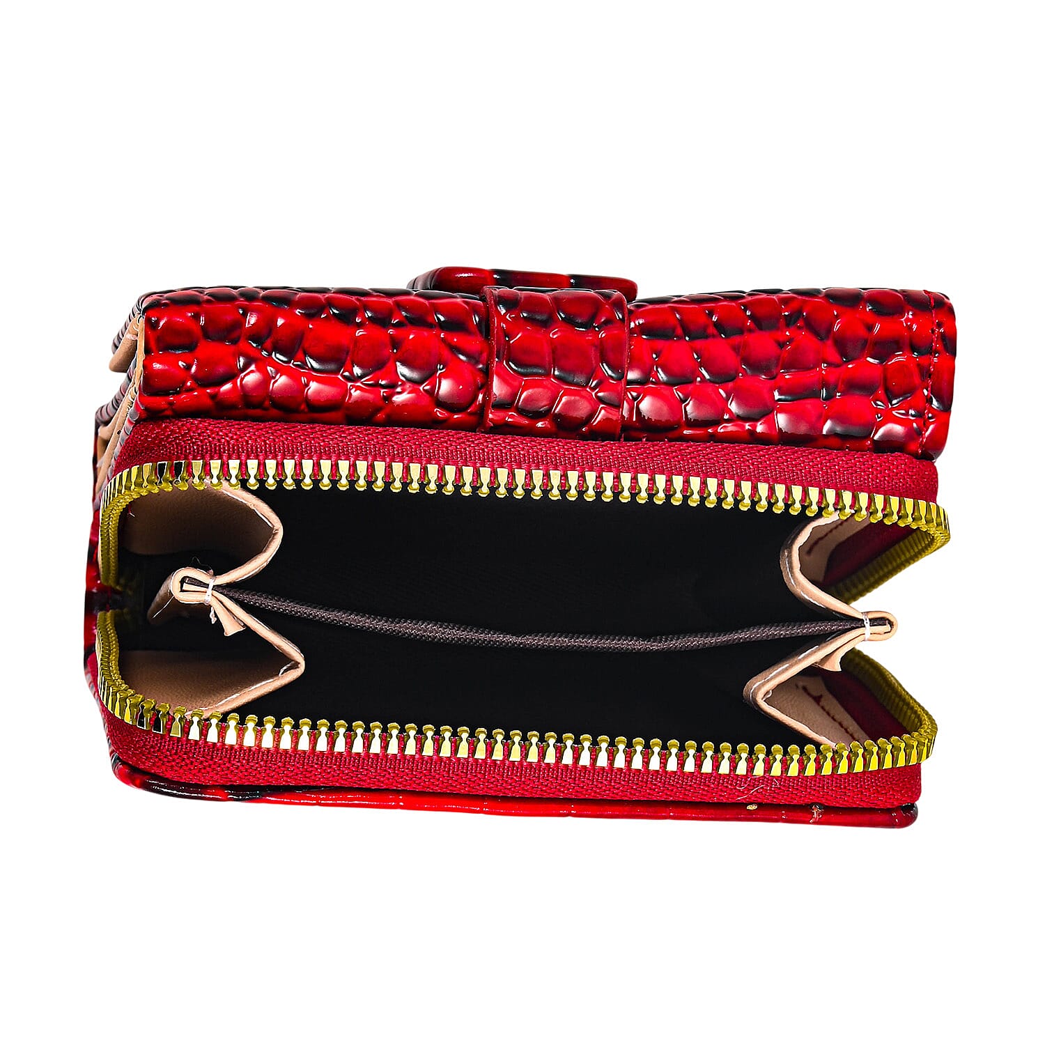 Red Crocodile Embossed Faux Leather RFID Wallet