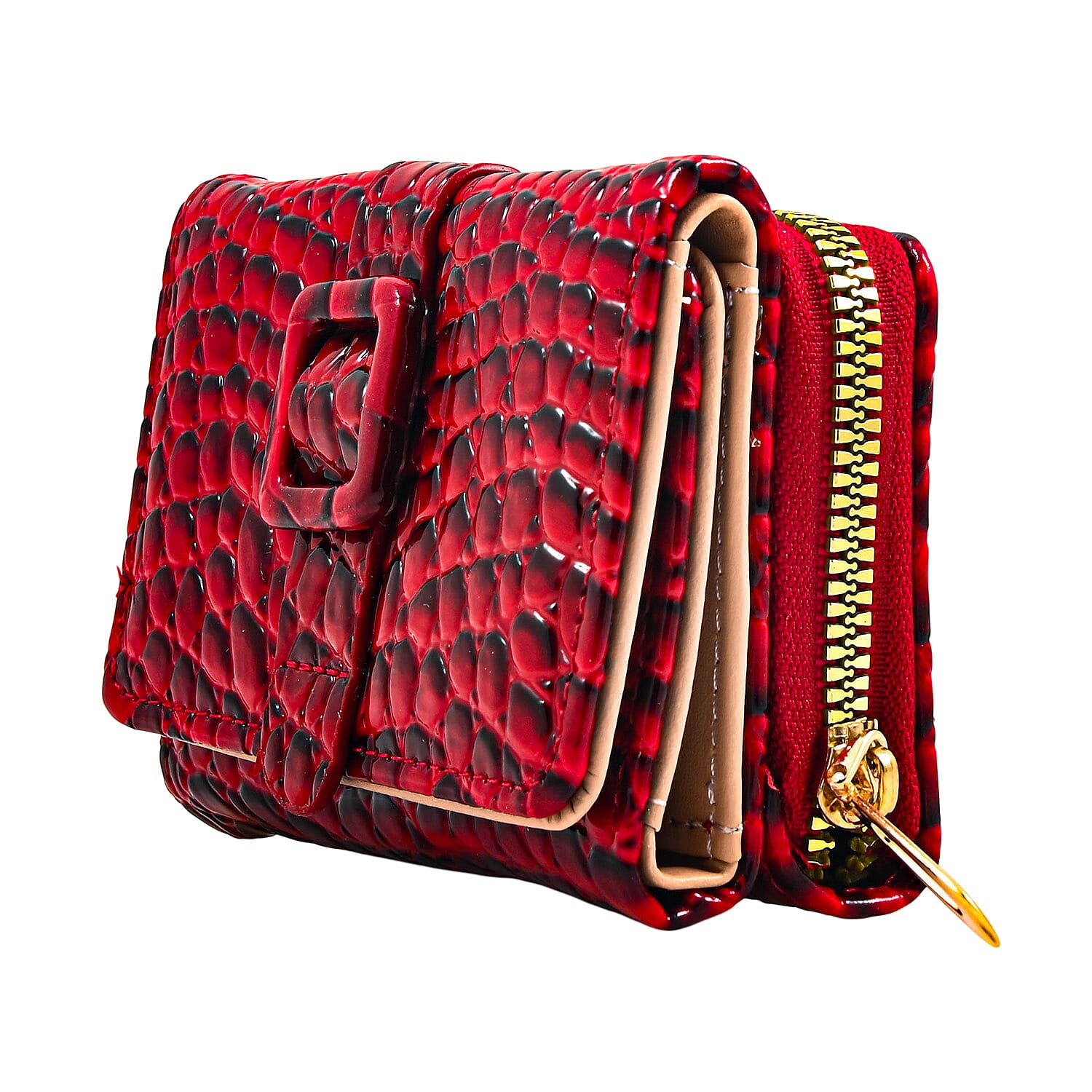 Red Crocodile Embossed Faux Leather RFID Wallet