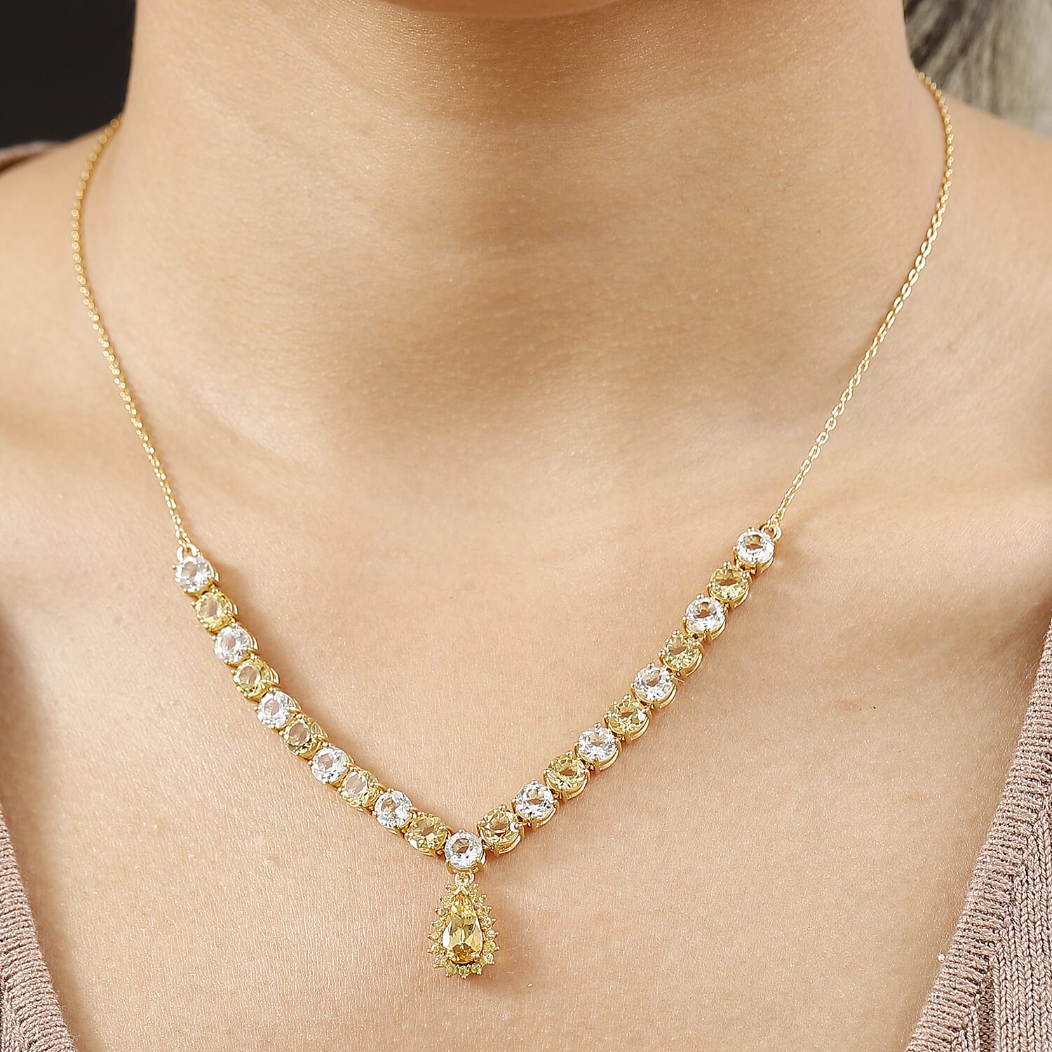 D'Joy Premium Brazilian Heliodor and Multi Gemstone 12.75 ctw Necklace in 18K Vermeil Yellow Gold Over Sterling Silver 18 Inches