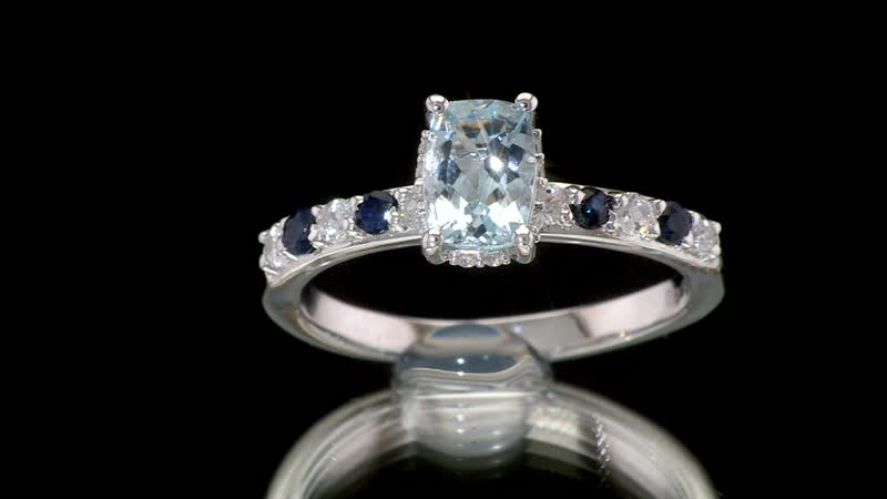 Premium Mangoro Aquamarine, Multi Sapphire Ring in Rhodium Over Sterling Silver (Size 10.0) 1.35 ctw