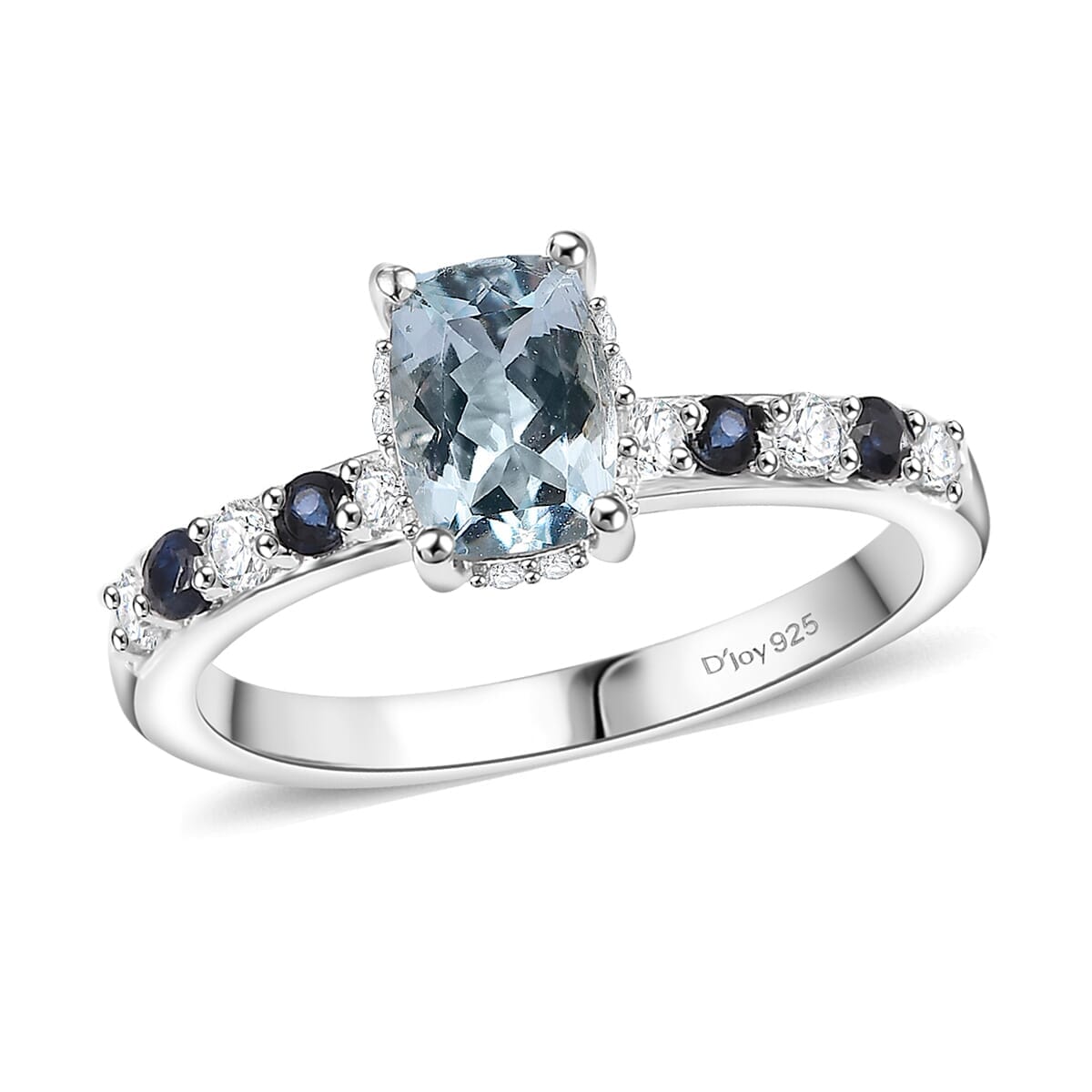 D'Joy Premium Mangoro Aquamarine and Multi Sapphire 1.35 ctw Ocean Twilight Ring in Rhodium Over Sterling Silver (Size 9.0) image number 0