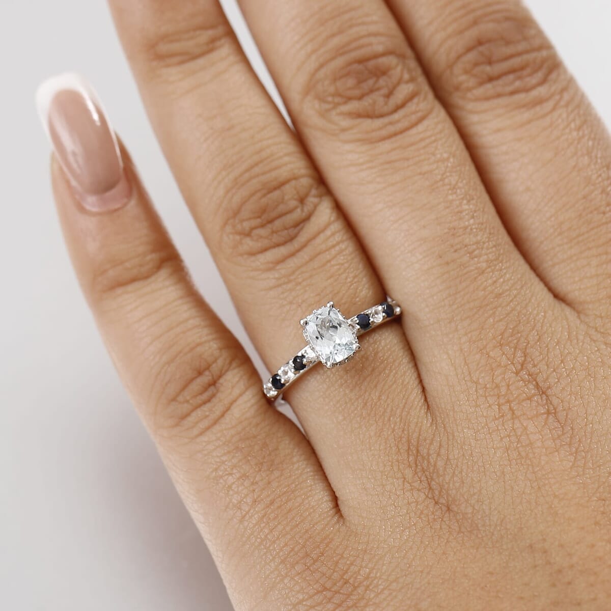 D'Joy Premium Mangoro Aquamarine and Multi Sapphire 1.35 ctw Ocean Twilight Ring in Rhodium Over Sterling Silver (Size 9.0) image number 2