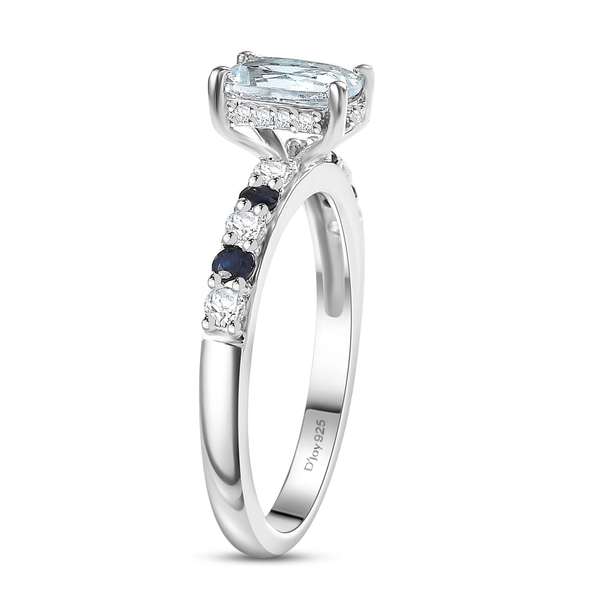 D'Joy Premium Mangoro Aquamarine and Multi Sapphire 1.35 ctw Ocean Twilight Ring in Rhodium Over Sterling Silver (Size 9.0) image number 3