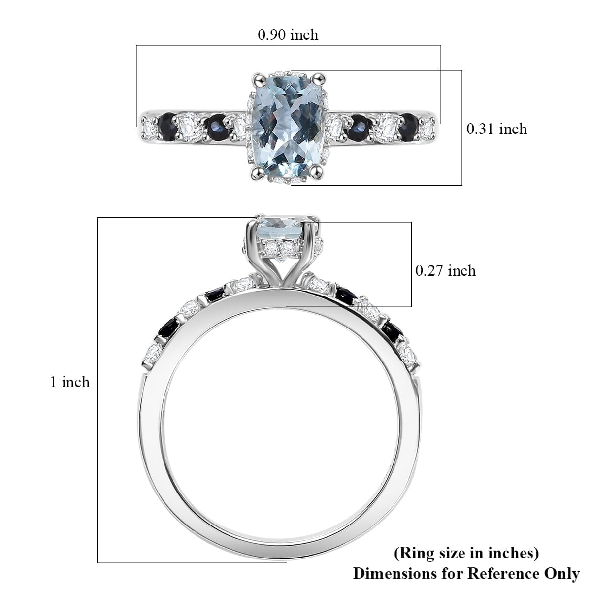 D'Joy Premium Mangoro Aquamarine and Multi Sapphire 1.35 ctw Ocean Twilight Ring in Rhodium Over Sterling Silver (Size 9.0) image number 5