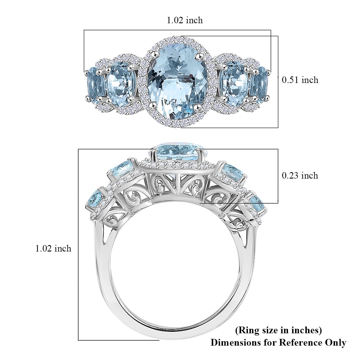 D'Joy Premium Mangoro Aquamarine and Moissanite 3.65 ctw Ocean Whisper Ring in Rhodium Over Sterling Silver (Size 10.0)