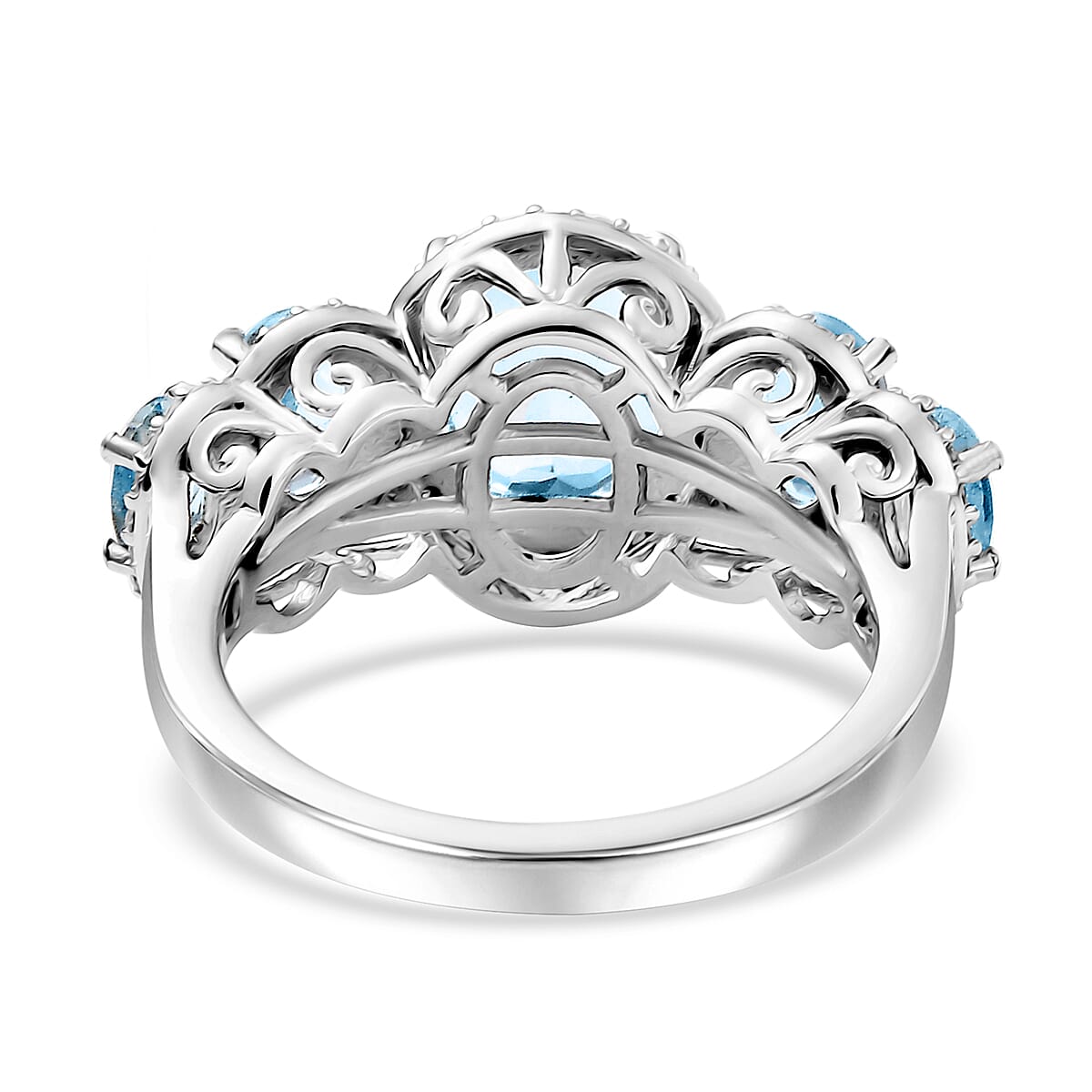 D'Joy Premium Mangoro Aquamarine and Moissanite 3.65 ctw Ocean Whisper Ring in Rhodium Over Sterling Silver (Size 6.0) image number 4
