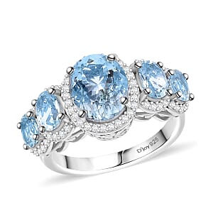 D'Joy Premium Mangoro Aquamarine and Moissanite 3.65 ctw Ocean Whisper Ring in Rhodium Over Sterling Silver (Size 8.0)