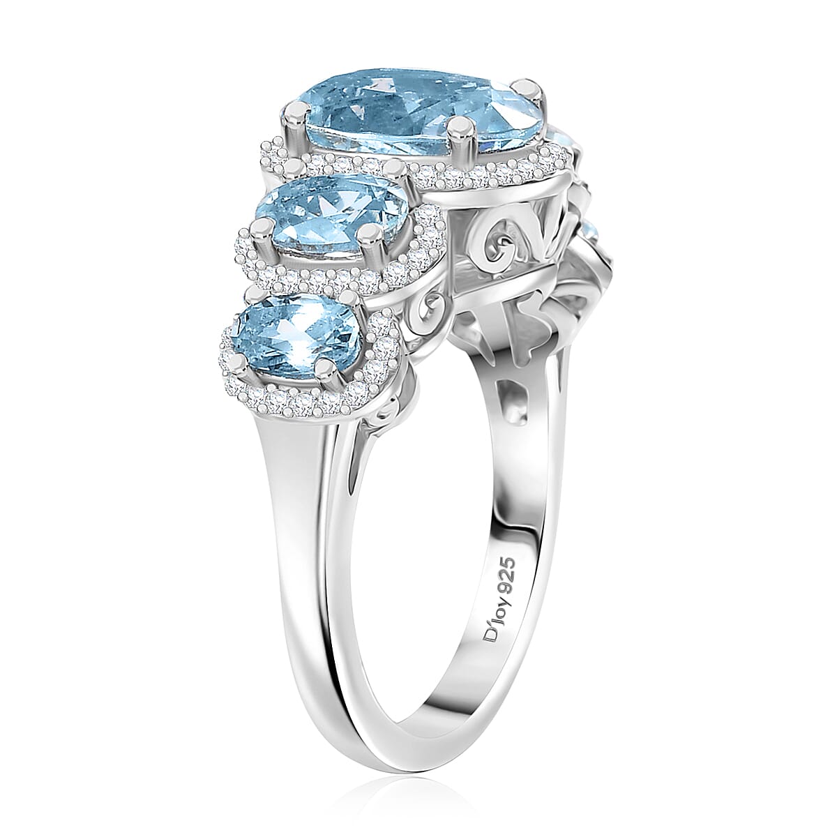 D'Joy Premium Mangoro Aquamarine and Moissanite 3.65 ctw Ocean Whisper Ring in Rhodium Over Sterling Silver (Size 8.0) image number 3