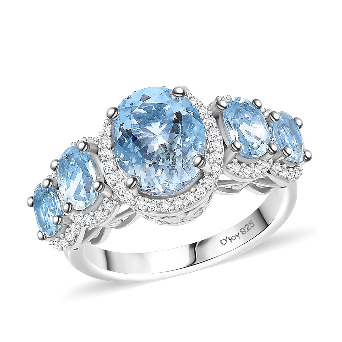 Aquamarine ,  Moissanite  Main Stone With Side Stone Ring in Rhodium OverlaySterling Silver 3.92 ctw ,  Silver Wt. 5 g image number 0