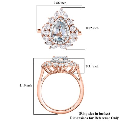 Premium Mangoro Aquamarine, White Zircon Ring in 18K Vermeil RG Over Sterling Silver (Size 10.0) 4.10 ctw