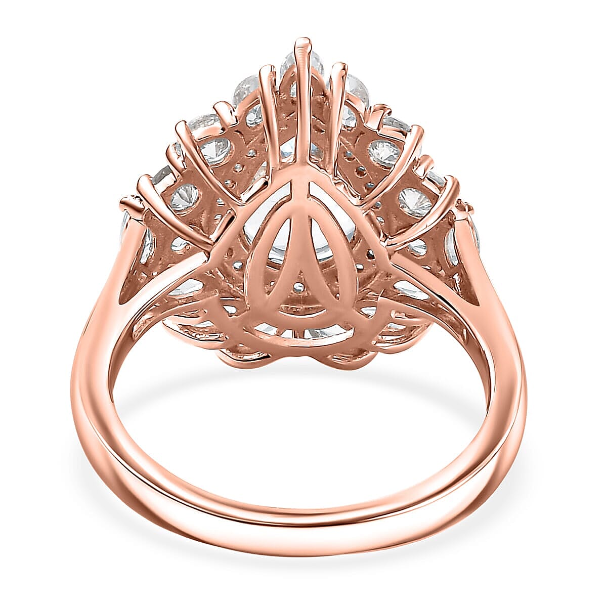 D'Joy Premium Mangoro Aquamarine and White Zircon 4.10 ctw Rosewater Bloom Ring in 18K Vermeil Rose Gold Over Sterling Silver (Size 7.0) image number 4
