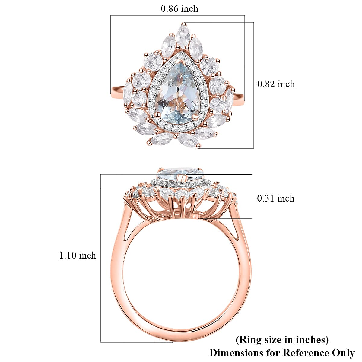 D'Joy Premium Mangoro Aquamarine and White Zircon 4.10 ctw Rosewater Bloom Ring in 18K Vermeil Rose Gold Over Sterling Silver (Size 9.0) image number 5