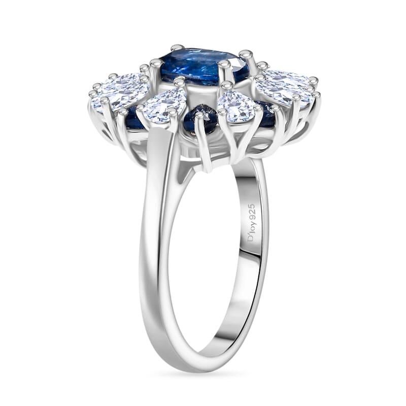 D'Joy Kashmir Kyanite and White Zircon 5.70 ctw Stellar Bloom Ring in Rhodium Over Sterling Silver (Size 10.0)