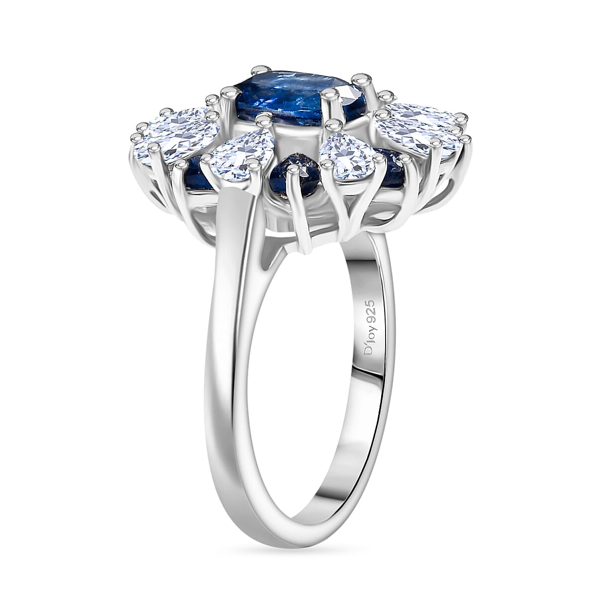 D'Joy Kashmir Kyanite and White Zircon 5.70 ctw Stellar Bloom Ring in Rhodium Over Sterling Silver (Size 5.0) image number 3