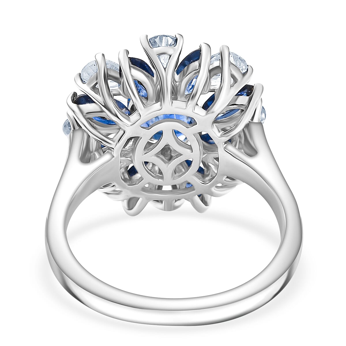 D'Joy Kashmir Kyanite and White Zircon 5.70 ctw Stellar Bloom Ring in Rhodium Over Sterling Silver (Size 5.0) image number 4