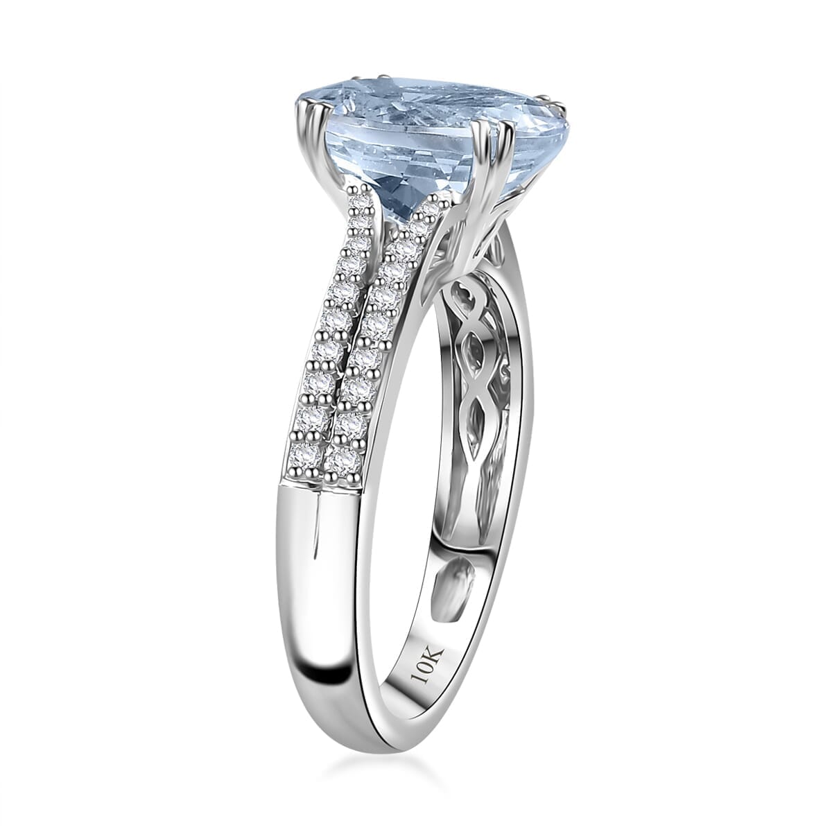 Luxoro Premium Mangoro Aquamarine and Diamond G-H I2 3.50 ctw Ring in 10K White Gold (Size 10.0) image number 3