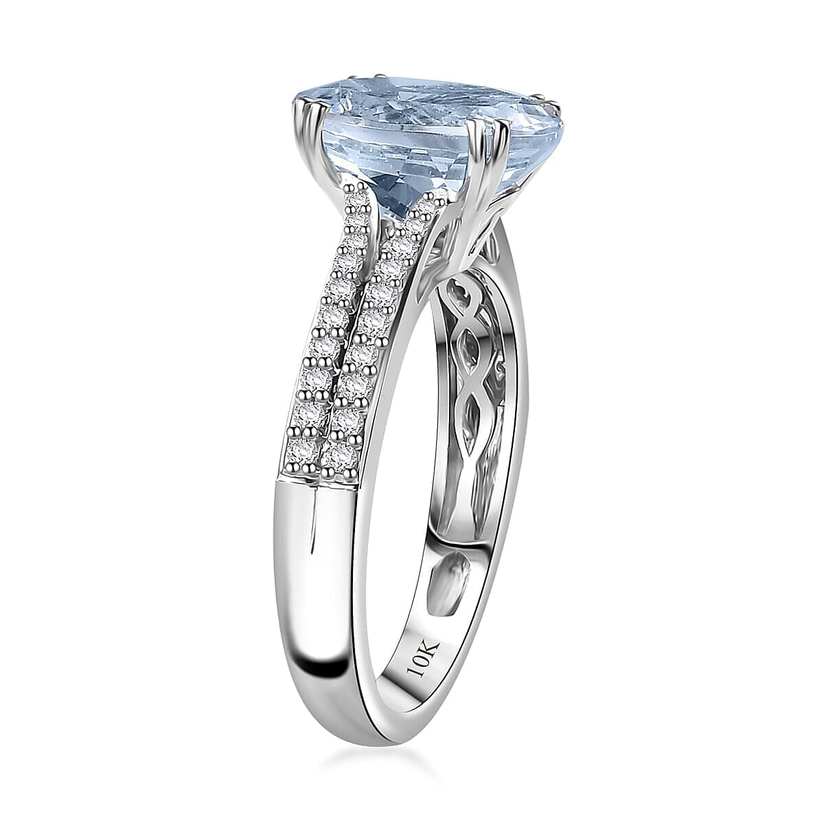 TLV Luxoro 10K White Gold Premium Mangoro Aquamarine, Diamond (G-H, I2) (0.30 cts) Ring (Size 10.5) 3.50 ctw image number 3