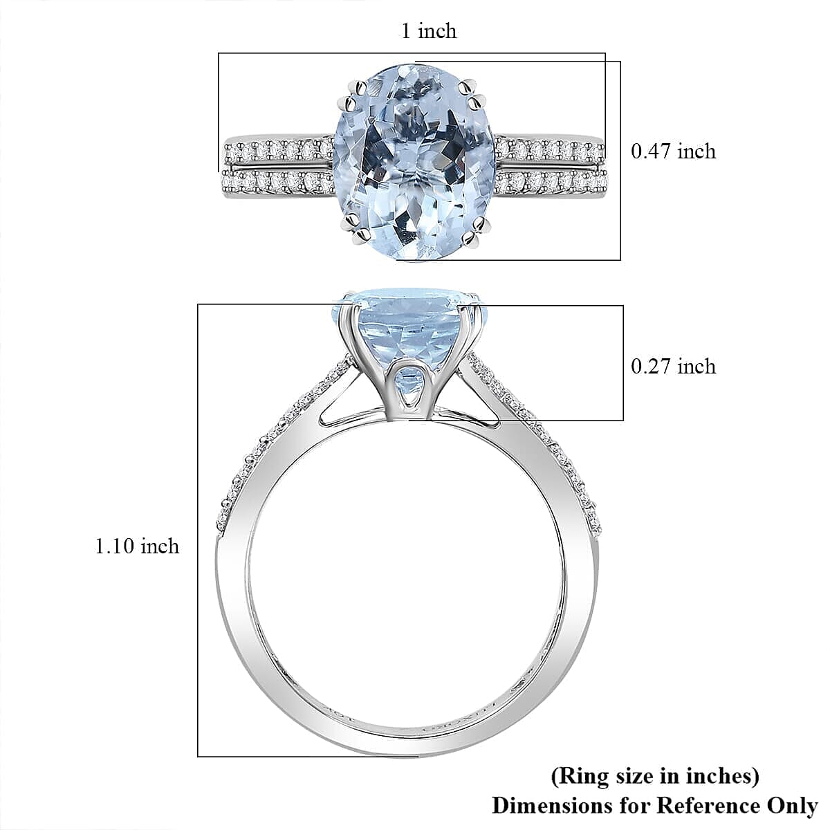TLV Luxoro 10K White Gold Premium Mangoro Aquamarine, Diamond (G-H, I2) (0.30 cts) Ring (Size 10.5) 3.50 ctw image number 5