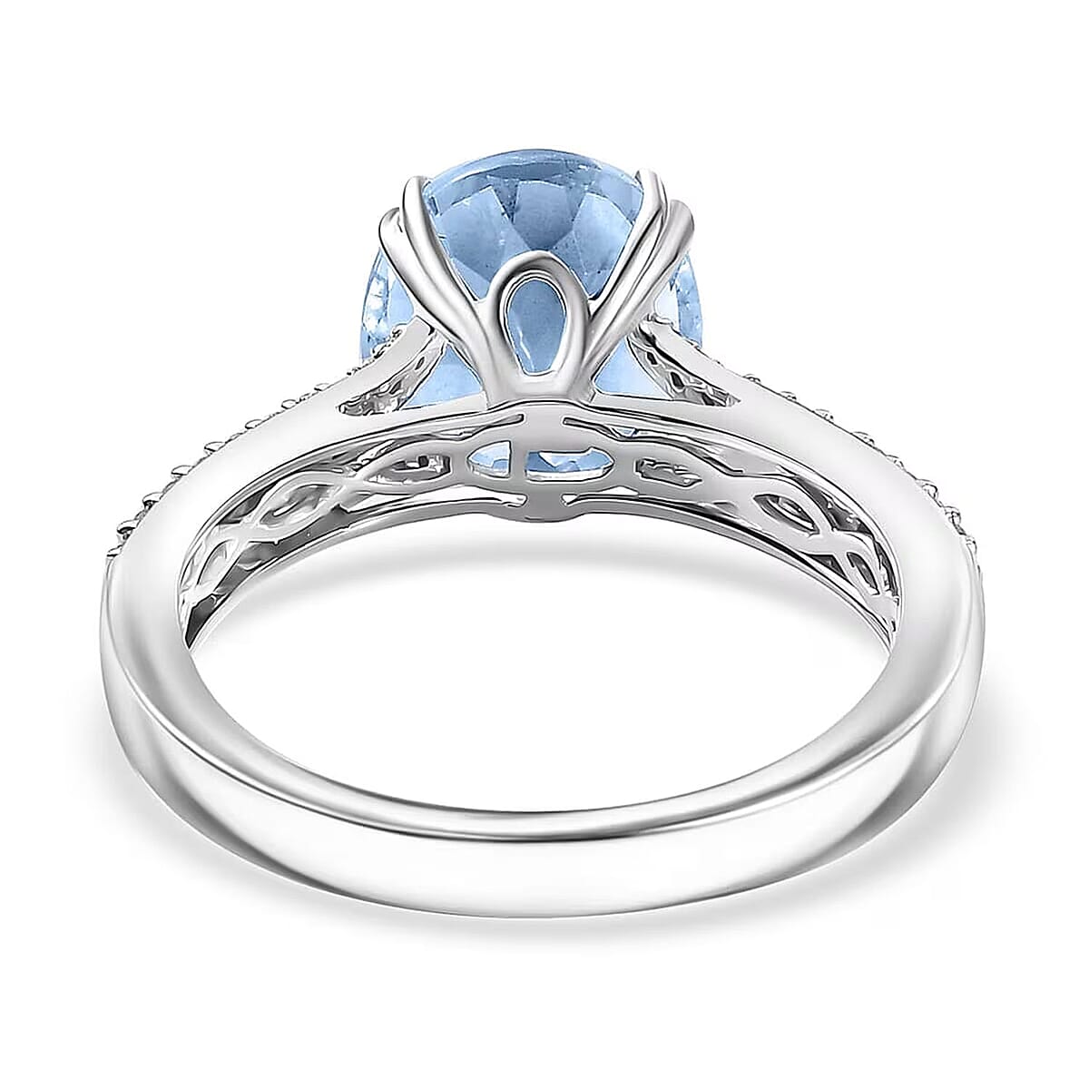 TLV Luxoro 10K White Gold Premium Mangoro Aquamarine, Diamond (G-H, I2) (0.30 cts) Ring (Size 10.5) 3.50 ctw image number 6