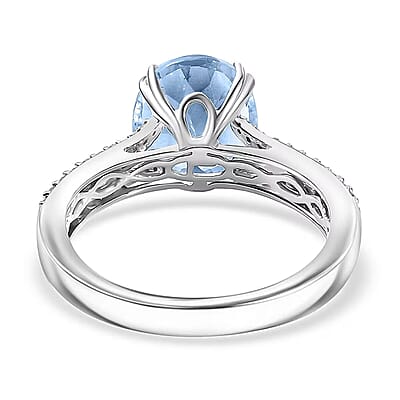 TLV Luxoro 10K White Gold Premium Mangoro Aquamarine, Diamond (G-H, I2) (0.30 cts) Ring (Size 11.0) 3.50 ctw
