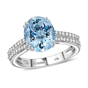 TLV Luxoro 10K White Gold Premium Mangoro Aquamarine, Diamond (G-H, I2) (0.30 cts) Ring (Size 12.0) 3.50 ctw
