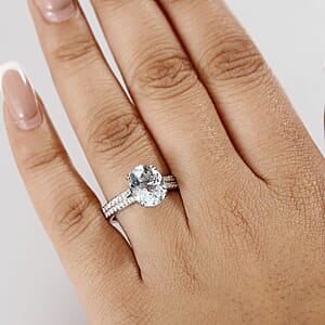 TLV Luxoro 10K White Gold Premium Mangoro Aquamarine, Diamond (G-H, I2) (0.30 cts) Ring (Size 12.0) 3.50 ctw