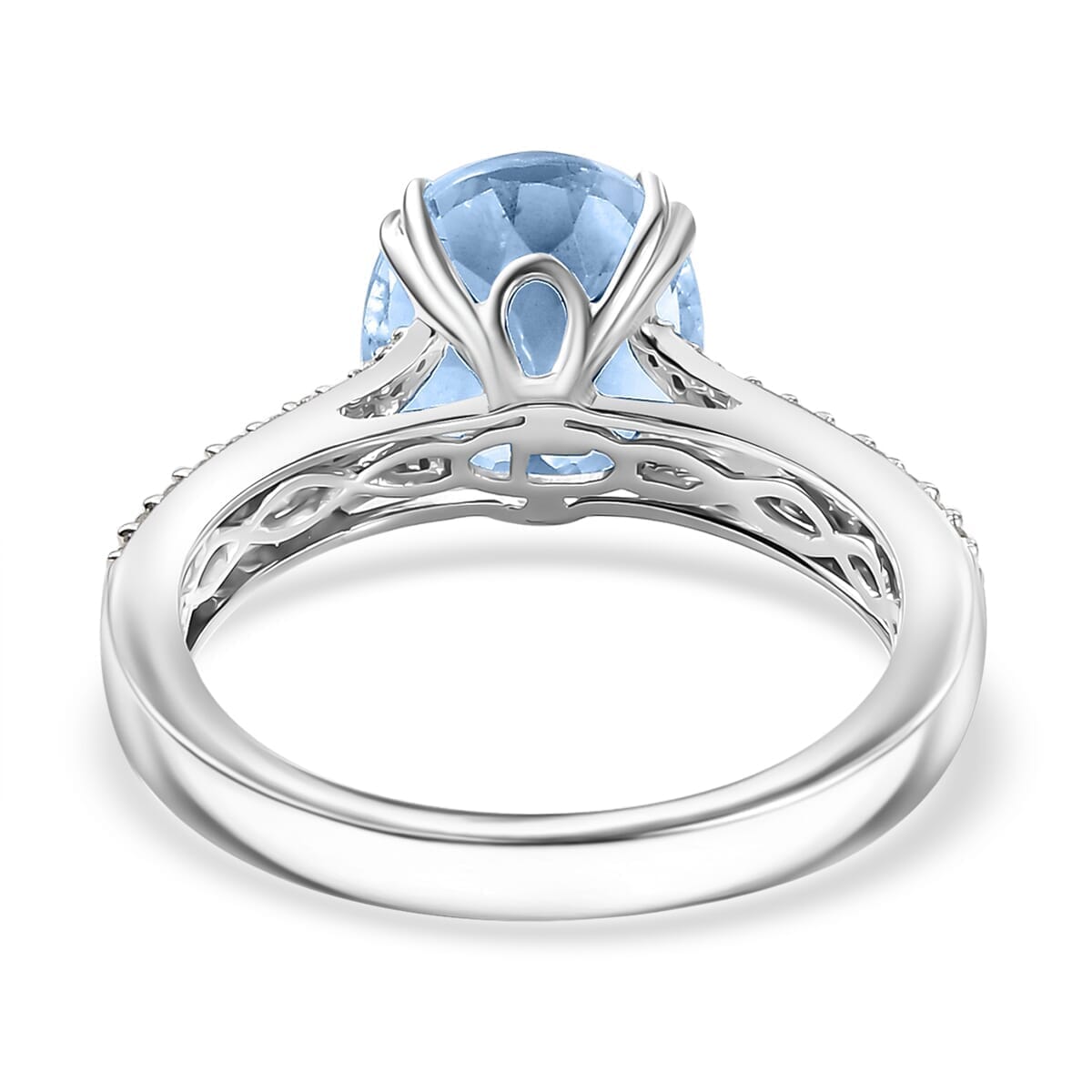 TLV Luxoro 10K White Gold Premium Mangoro Aquamarine, Diamond (G-H, I2) (0.30 cts) Ring (Size 5.0) 3.50 ctw image number 4