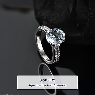 Luxoro Premium Mangoro Aquamarine and Diamond G-H I2 3.50 ctw Ring in 10K White Gold (Size 8.0)