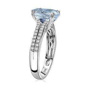TLV Luxoro 10K White Gold Premium Mangoro Aquamarine, Diamond (G-H, I2) (0.30 cts) Ring (Size 8.5) 3.50 ctw