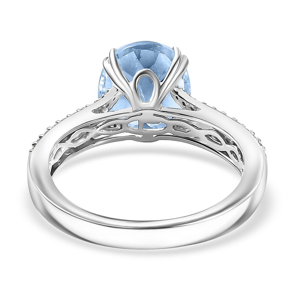 TLV Luxoro 10K White Gold Premium Mangoro Aquamarine, Diamond (G-H, I2) (0.30 cts) Ring (Size 9.5) 3.50 ctw image number 4