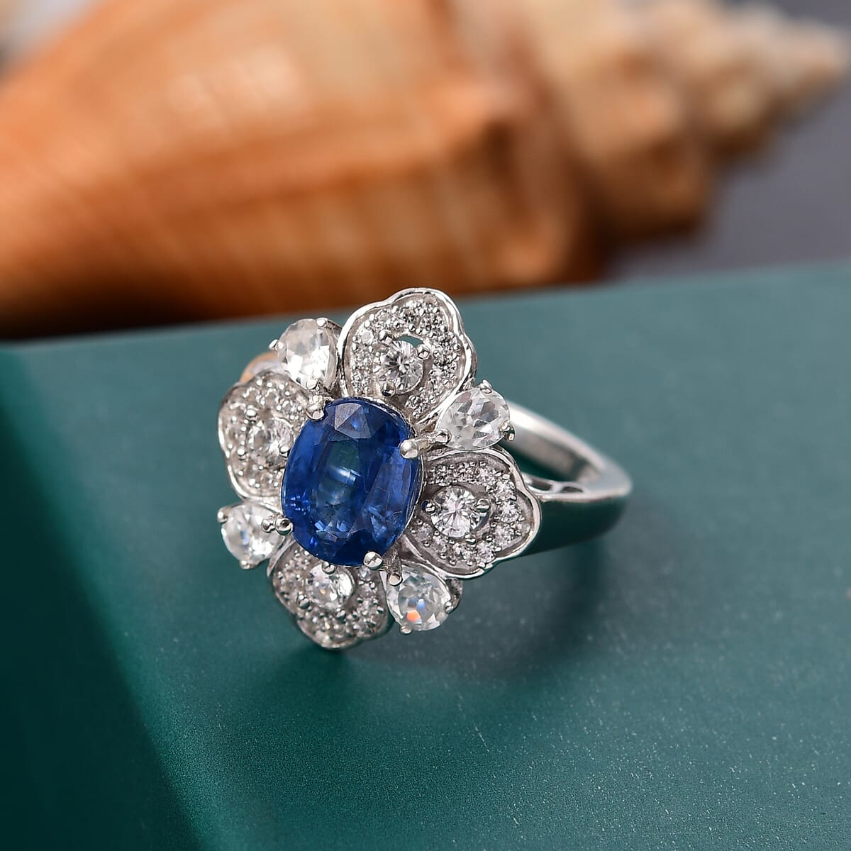 Kashmir Kyanite and White Zircon 4.00 ctw Ring in Rhodium Over Sterling Silver (Size 10.0) image number 1