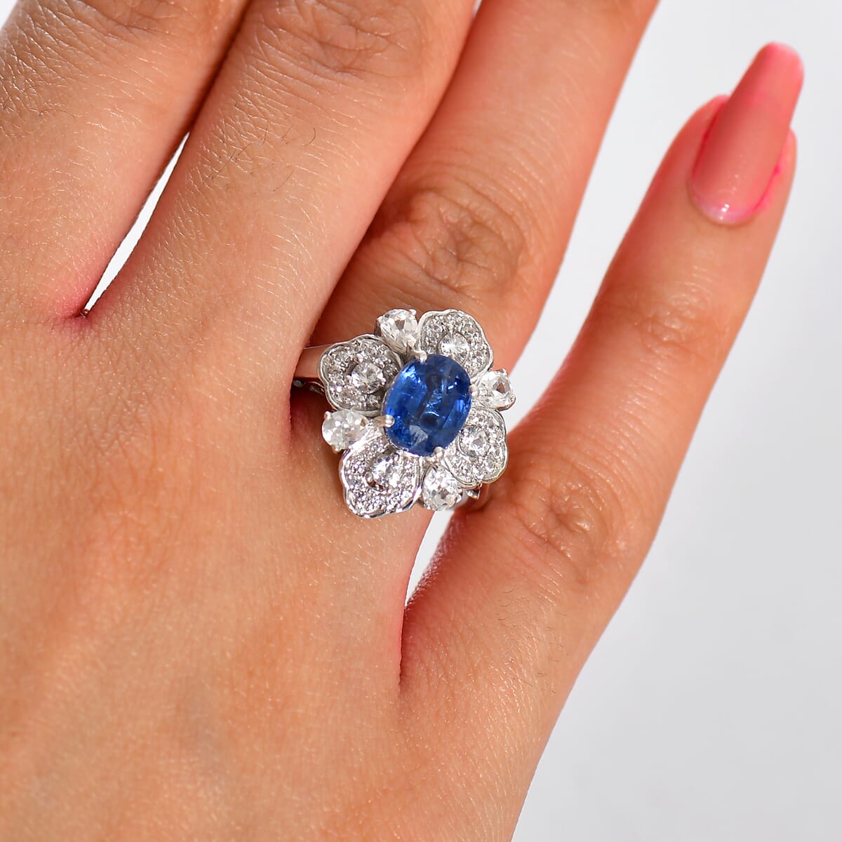Kashmir Kyanite and White Zircon 4.00 ctw Ring in Rhodium Over Sterling Silver (Size 10.0) image number 2