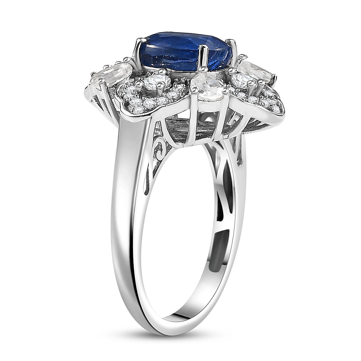 D'Joy Kashmir Kyanite and White Zircon 4.00 ctw Cosmic Harmony Ring in Rhodium Over Sterling Silver (Size 10.0)