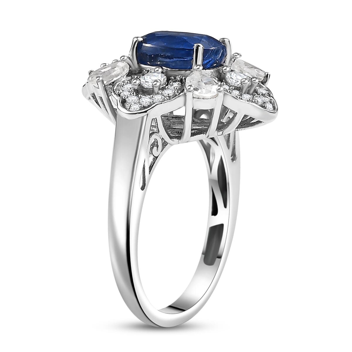Kashmir Kyanite and White Zircon 4.00 ctw Ring in Rhodium Over Sterling Silver (Size 10.0) image number 3