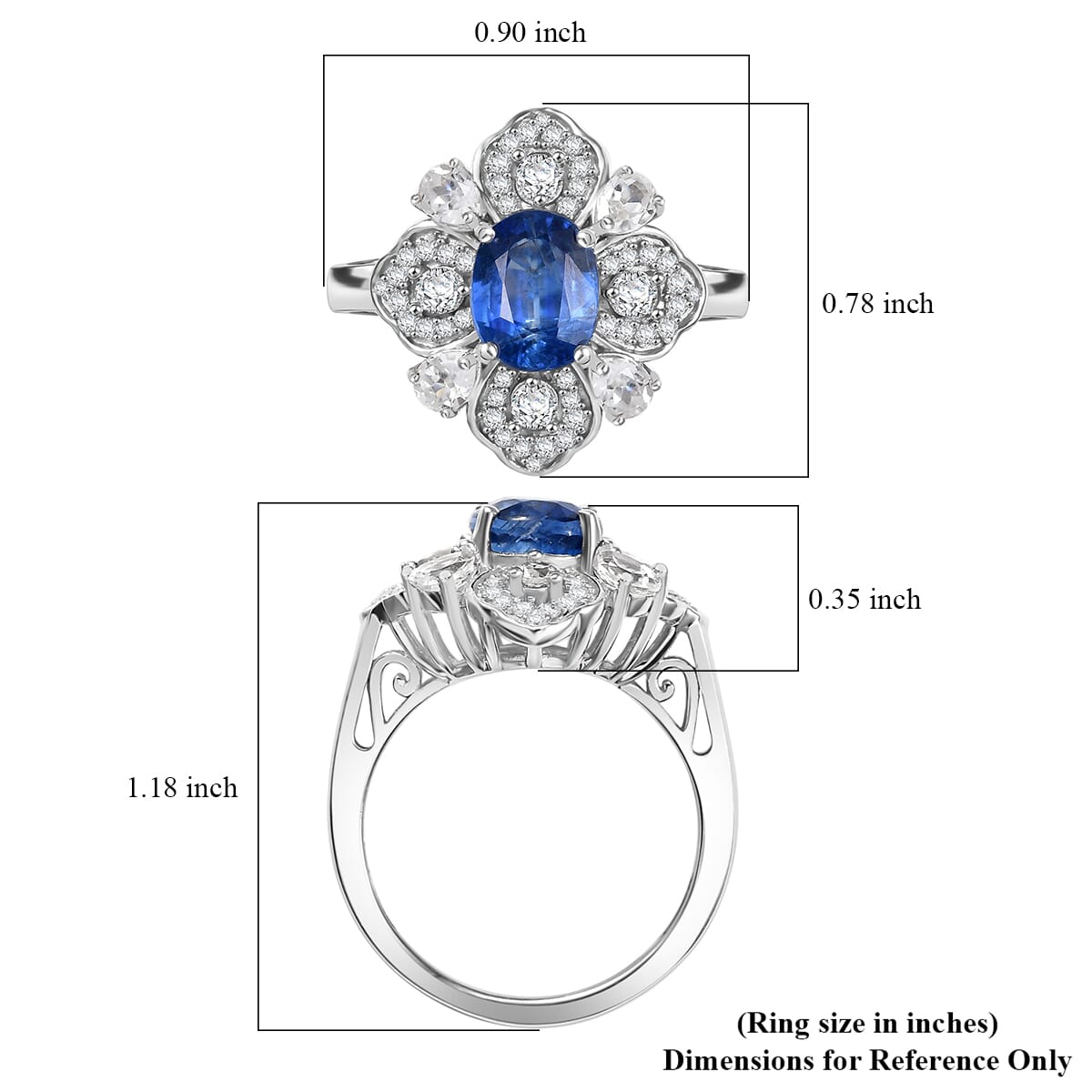 Kashmir Kyanite and White Zircon 4.00 ctw Ring in Rhodium Over Sterling Silver (Size 10.0) image number 5